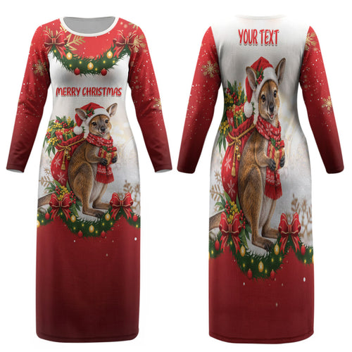 Personalised Wallaby Australia Christmas Family Matching Long Sleeve Bodycon Dress and Hawaiian Shirt Merry Xmas Bows
