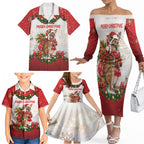 Personalised Wallaby Australia Christmas Family Matching Off The Shoulder Long Sleeve Dress and Hawaiian Shirt Merry Xmas Bows
