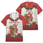 Personalised Wallaby Australia Christmas Family Matching Off The Shoulder Long Sleeve Dress and Hawaiian Shirt Merry Xmas Bows