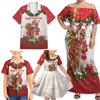 Personalised Wallaby Australia Christmas Family Matching Off Shoulder Maxi Dress and Hawaiian Shirt Merry Xmas Bows