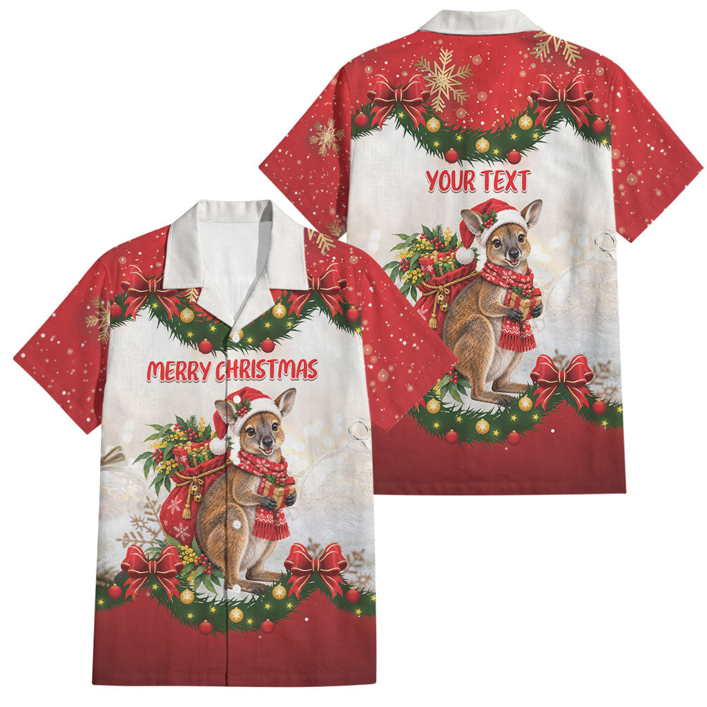 Personalised Wallaby Australia Christmas Family Matching Off Shoulder Maxi Dress and Hawaiian Shirt Merry Xmas Bows