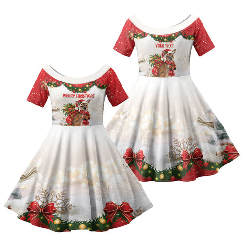 Personalised Wallaby Australia Christmas Family Matching Off Shoulder Maxi Dress and Hawaiian Shirt Merry Xmas Bows