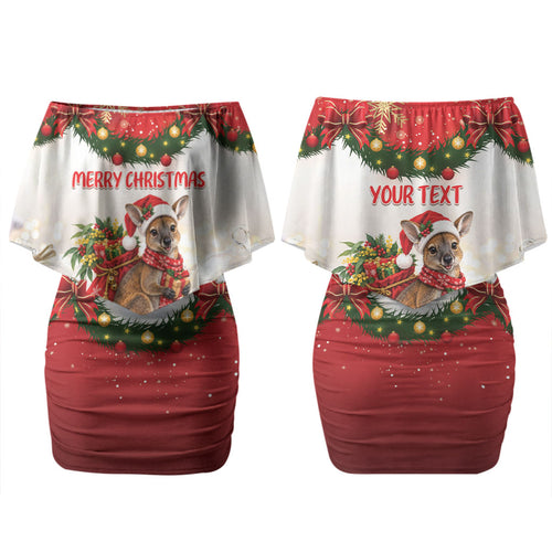 Personalised Wallaby Australia Christmas Family Matching Off Shoulder Short Dress and Hawaiian Shirt Merry Xmas Bows