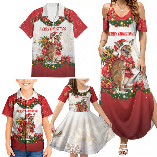 Personalised Wallaby Australia Christmas Family Matching Summer Maxi Dress and Hawaiian Shirt Merry Xmas Bows