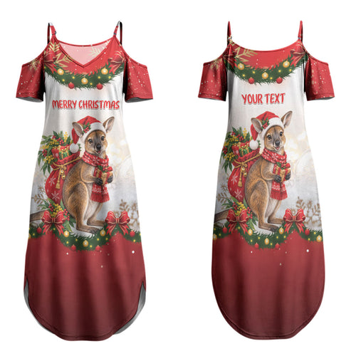 Personalised Wallaby Australia Christmas Family Matching Summer Maxi Dress and Hawaiian Shirt Merry Xmas Bows