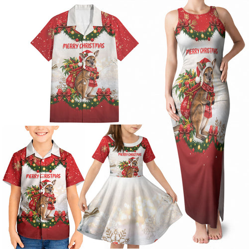 Personalised Wallaby Australia Christmas Family Matching Tank Maxi Dress and Hawaiian Shirt Merry Xmas Bows