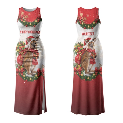 Personalised Wallaby Australia Christmas Family Matching Tank Maxi Dress and Hawaiian Shirt Merry Xmas Bows