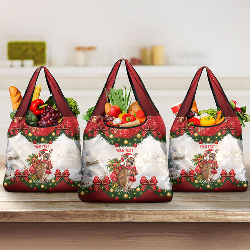 Personalised Wallaby Australia Christmas Grocery Bag Merry Xmas Bows