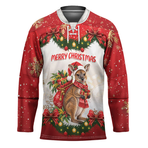 Personalised Wallaby Australia Christmas Hockey Jersey Merry Xmas Bows