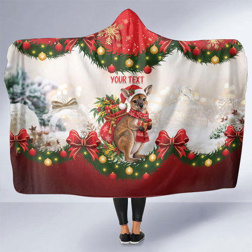 Personalised Wallaby Australia Christmas Hooded Blanket Merry Xmas Bows