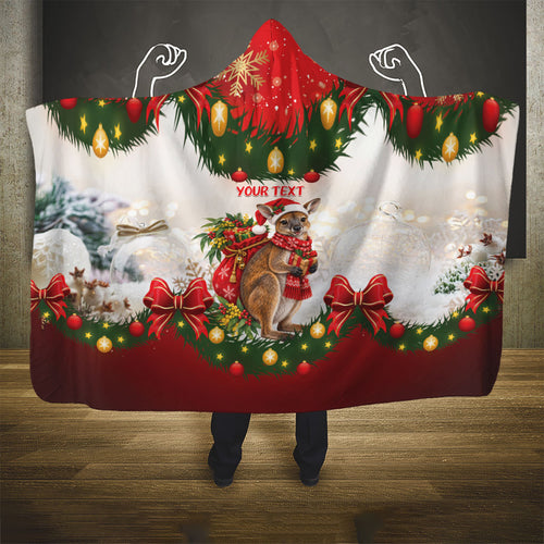 Personalised Wallaby Australia Christmas Hooded Blanket Merry Xmas Bows