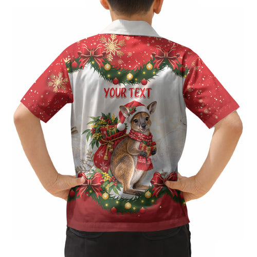 Personalised Wallaby Australia Christmas Kid Hawaiian Shirt Merry Xmas Bows