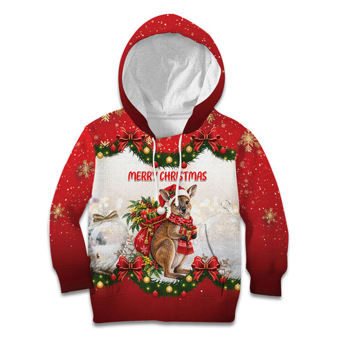 Personalised Wallaby Australia Christmas Kid Hoodie Merry Xmas Bows