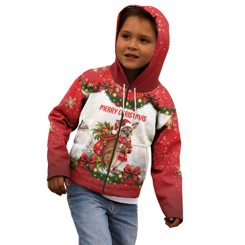 Personalised Wallaby Australia Christmas Kid Hoodie Merry Xmas Bows