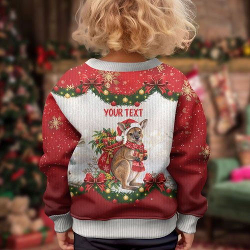 Personalised Wallaby Australia Christmas Kid Ugly Christmas Sweater Merry Xmas Bows