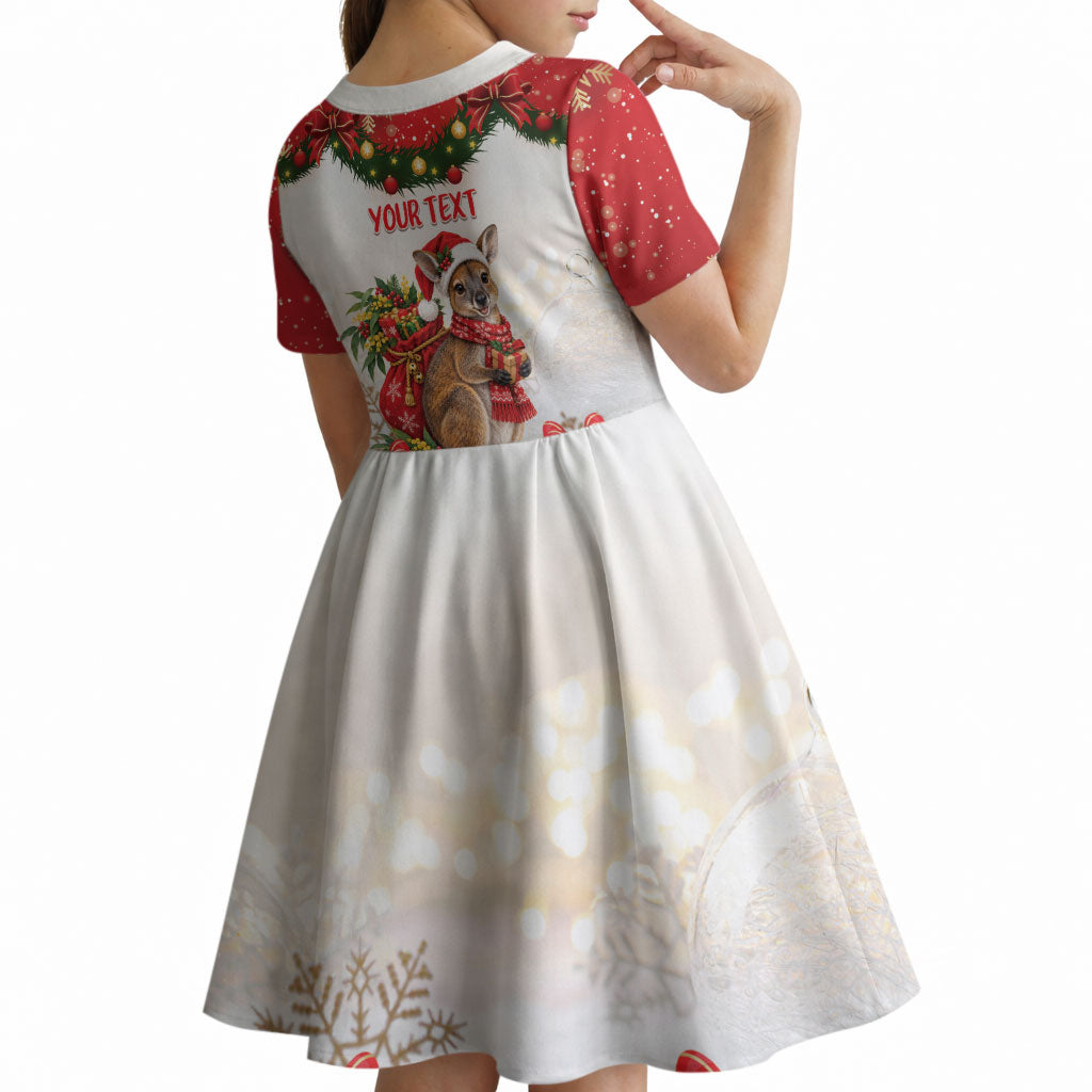 Personalised Wallaby Australia Christmas Kid Short Sleeve Dress Merry Xmas Bows