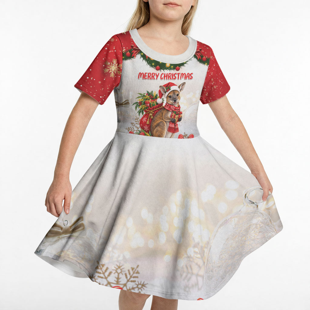 Personalised Wallaby Australia Christmas Kid Short Sleeve Dress Merry Xmas Bows