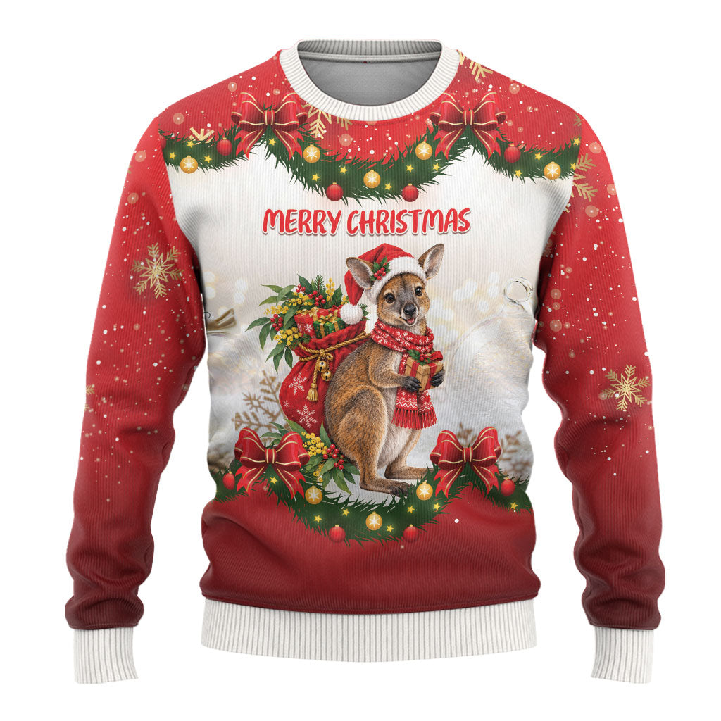 Personalised Wallaby Australia Christmas Ugly Christmas Sweater Merry Xmas Bows