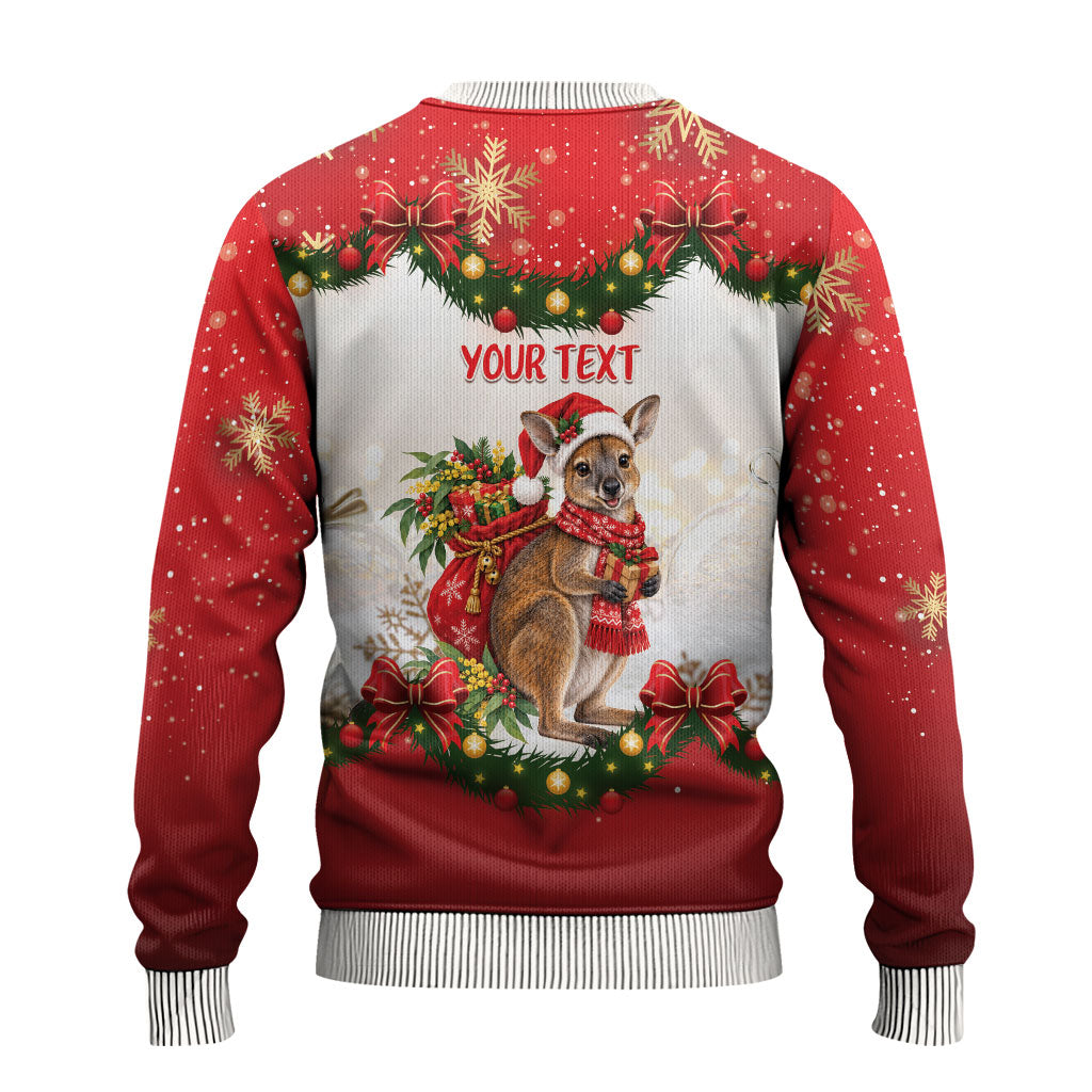 Personalised Wallaby Australia Christmas Ugly Christmas Sweater Merry Xmas Bows