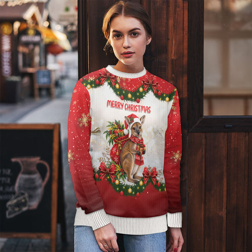 Personalised Wallaby Australia Christmas Ugly Christmas Sweater Merry Xmas Bows