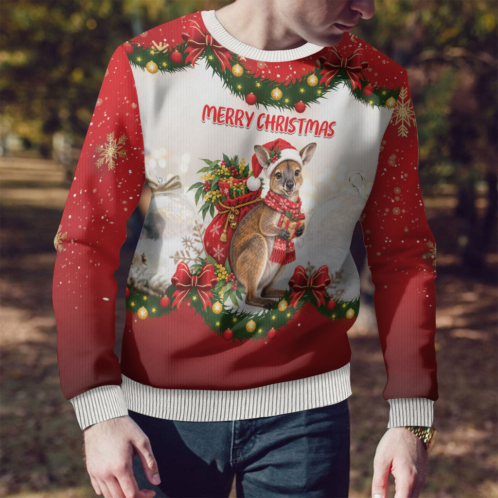 Personalised Wallaby Australia Christmas Ugly Christmas Sweater Merry Xmas Bows