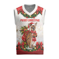 Personalised Wallaby Australia Christmas Knitted V-Neck Vest Merry Xmas Bows