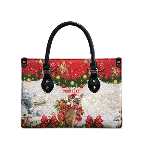 Personalised Wallaby Australia Christmas Leather Bag Merry Xmas Bows