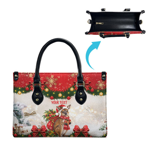 Personalised Wallaby Australia Christmas Leather Bag Merry Xmas Bows