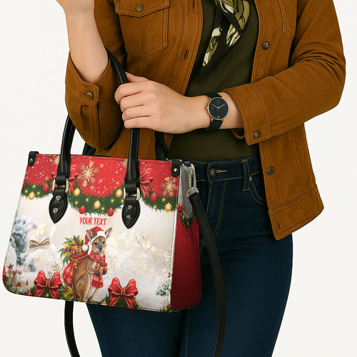 Personalised Wallaby Australia Christmas Leather Bag Merry Xmas Bows