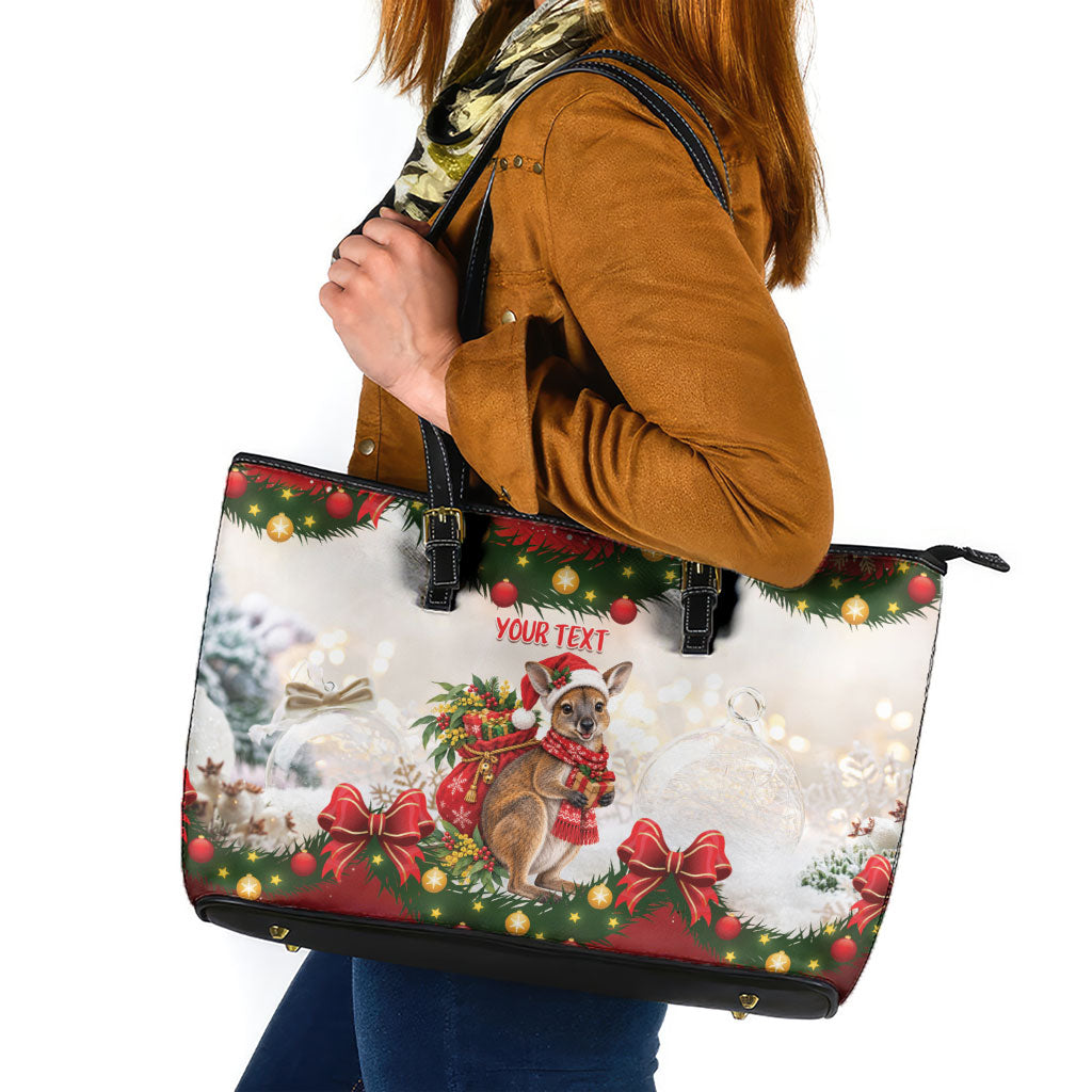 Personalised Wallaby Australia Christmas Leather Tote Bag Merry Xmas Bows