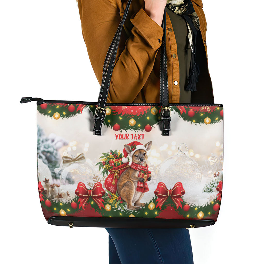 Personalised Wallaby Australia Christmas Leather Tote Bag Merry Xmas Bows