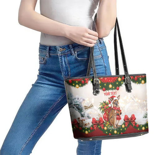 Personalised Wallaby Australia Christmas Leather Tote Bag Merry Xmas Bows