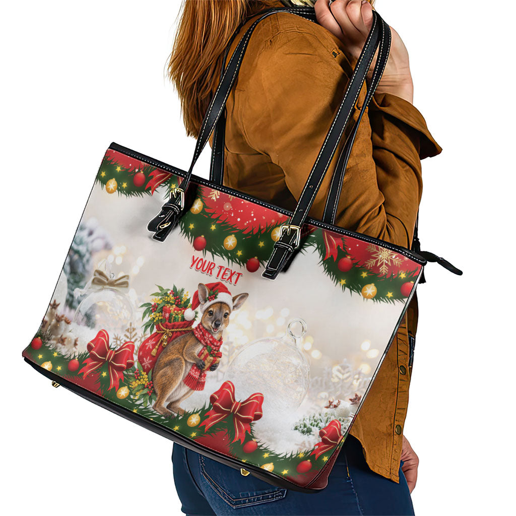 Personalised Wallaby Australia Christmas Leather Tote Bag Merry Xmas Bows