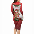 Personalised Wallaby Australia Christmas Long Sleeve Bodycon Dress Merry Xmas Bows