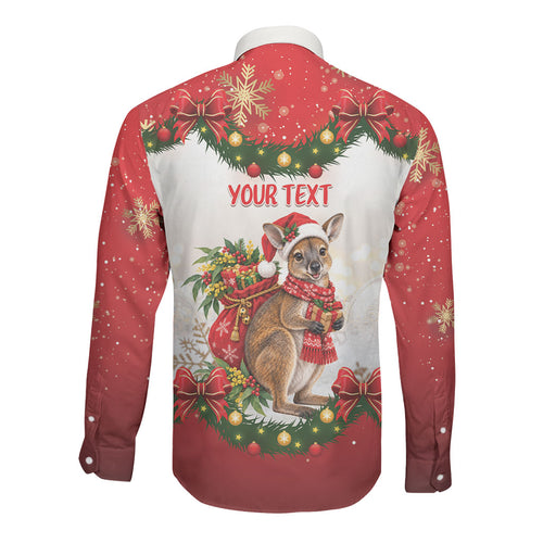 Personalised Wallaby Australia Christmas Long Sleeve Button Shirt Merry Xmas Bows