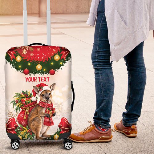 Personalised Wallaby Australia Christmas Luggage Cover Merry Xmas Bows