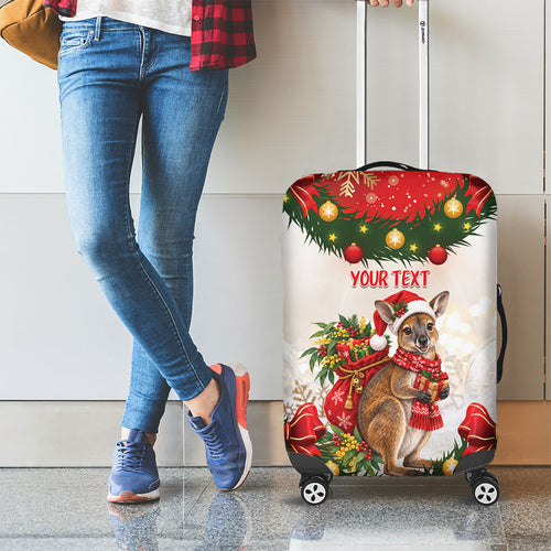 Personalised Wallaby Australia Christmas Luggage Cover Merry Xmas Bows