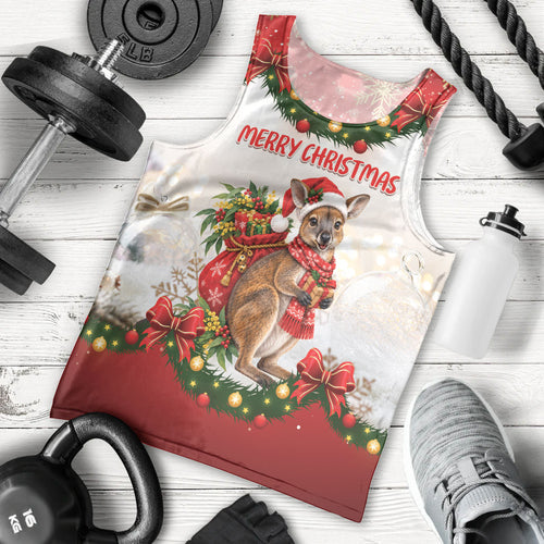 Personalised Wallaby Australia Christmas Men Tank Top Merry Xmas Bows