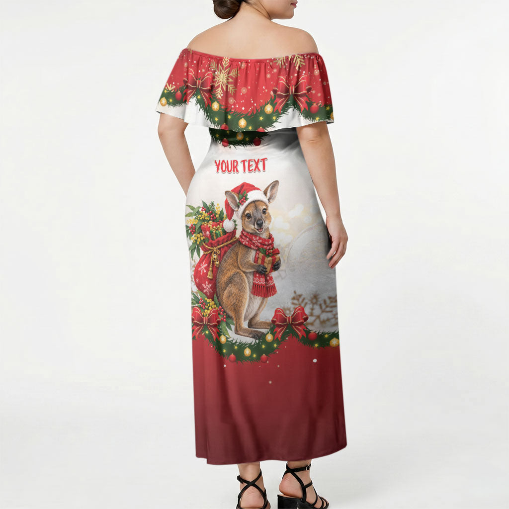 Personalised Wallaby Australia Christmas Off Shoulder Maxi Dress Merry Xmas Bows