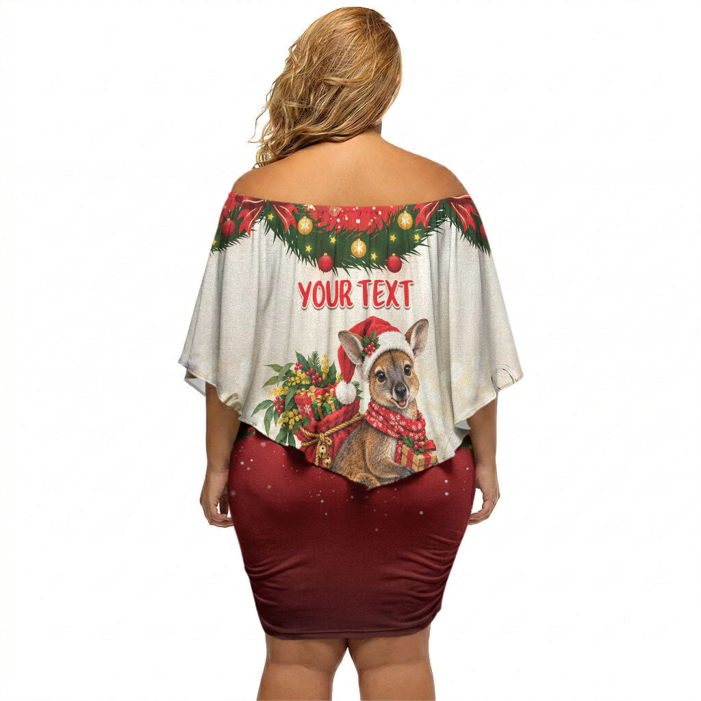 Personalised Wallaby Australia Christmas Off Shoulder Short Dress Merry Xmas Bows