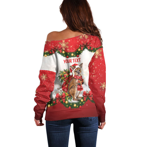 Personalised Wallaby Australia Christmas Off Shoulder Sweater Merry Xmas Bows