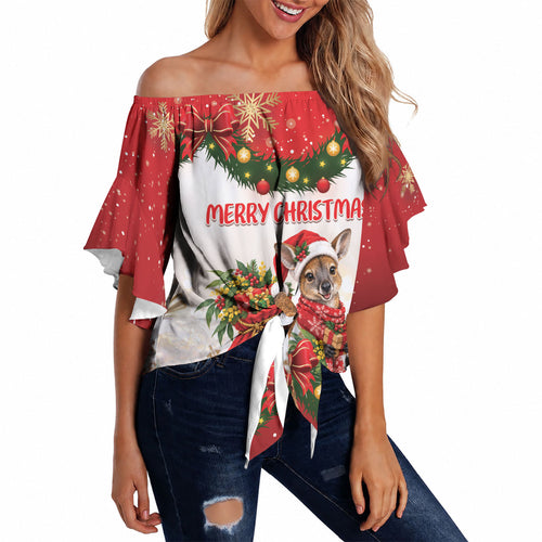 Personalised Wallaby Australia Christmas Off Shoulder Wrap Waist Top Merry Xmas Bows