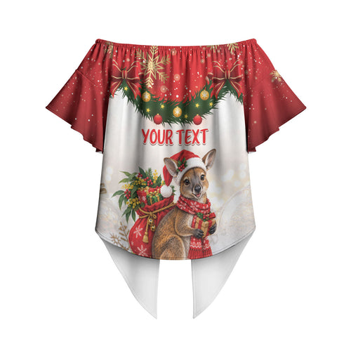 Personalised Wallaby Australia Christmas Off Shoulder Wrap Waist Top Merry Xmas Bows