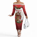 Personalised Wallaby Australia Christmas Off The Shoulder Long Sleeve Dress Merry Xmas Bows