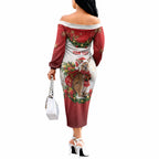 Personalised Wallaby Australia Christmas Off The Shoulder Long Sleeve Dress Merry Xmas Bows