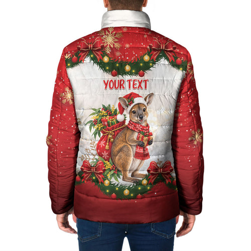 Personalised Wallaby Australia Christmas Padded Jacket Merry Xmas Bows