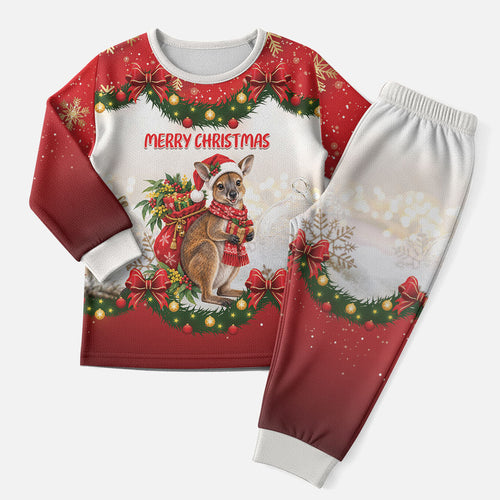 Personalised Wallaby Australia Christmas Pajama Set Merry Xmas Bows
