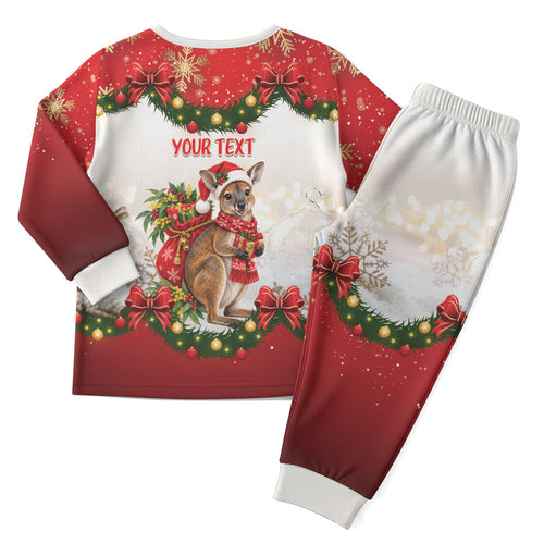 Personalised Wallaby Australia Christmas Pajama Set Merry Xmas Bows