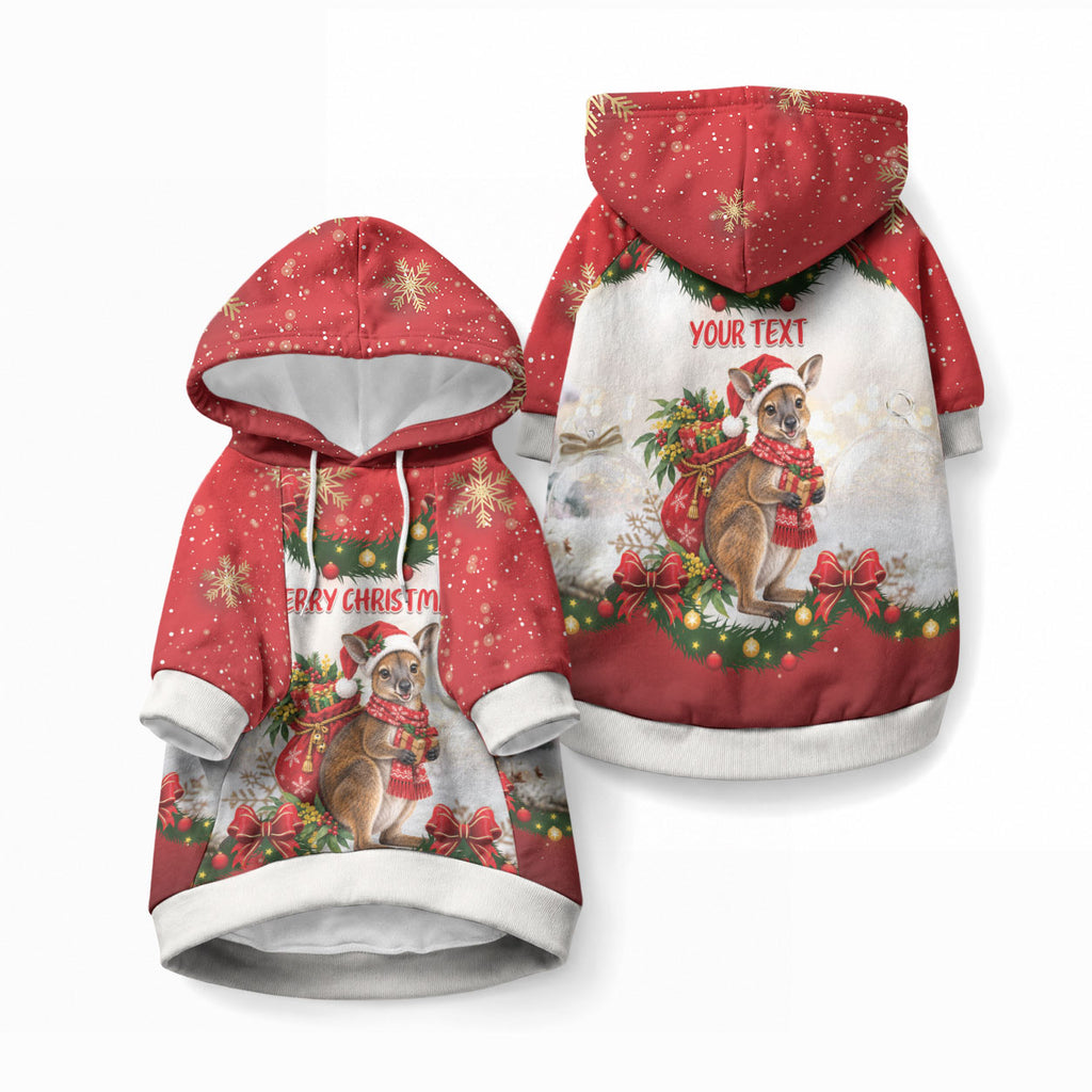Personalised Wallaby Australia Christmas Pet Hoodie Merry Xmas Bows