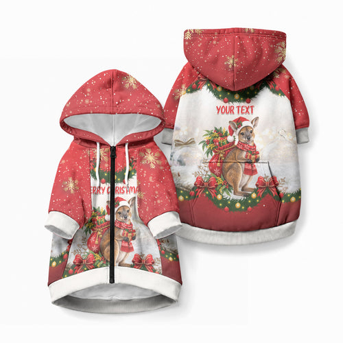 Personalised Wallaby Australia Christmas Pet Hoodie Merry Xmas Bows